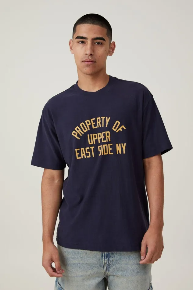 Men Tees and Tanks Cotton On Loose Fit College TShirt True Navyeast Side Ny