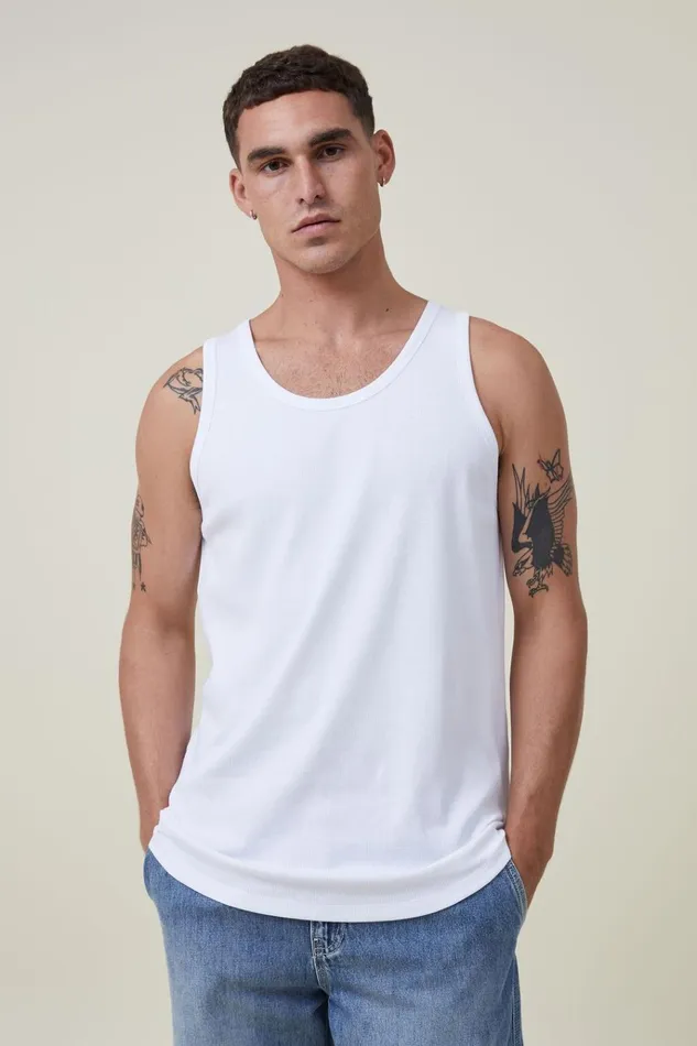 Men Tees and Tanks Cotton On Loose Fit Rib Tank White