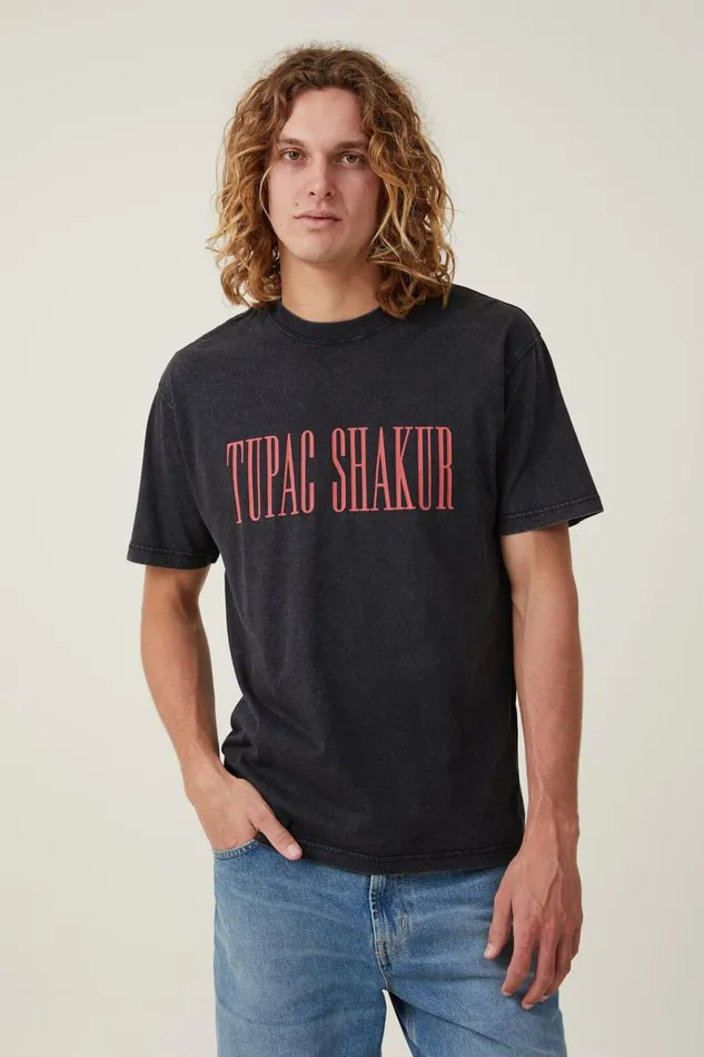 Men Tees and Tanks Cotton On Premium Loose Fit Music TShirt Lcn Bra Blacktupac 8211 Eyez