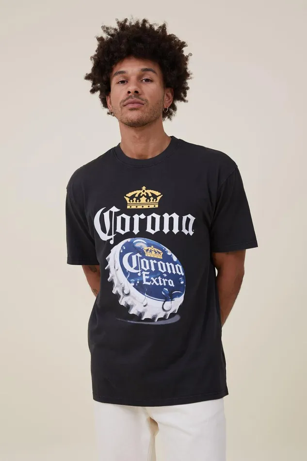 Men Tees and Tanks Cotton On Special Edition TShirt Lcn Cor Washed Blackcorona 8211 Bottle Cap