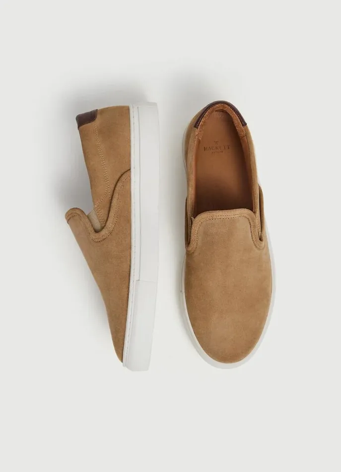 Men Trainers Hackett London Suede SlipOn Trainers Sand Beige