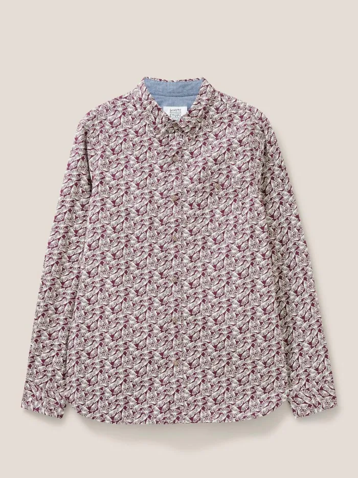 Men White Stuff Shirts Dandelion Printed Shirt Dk Plum