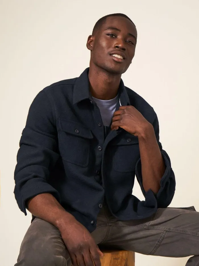 Men White Stuff Shirts Darwen Plain Overshirt Dark Navy