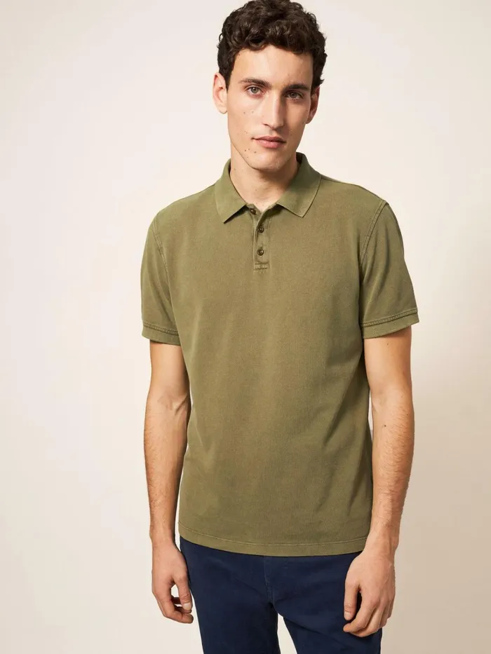 Men White Stuff Tshirts Utility Polo Khaki Green