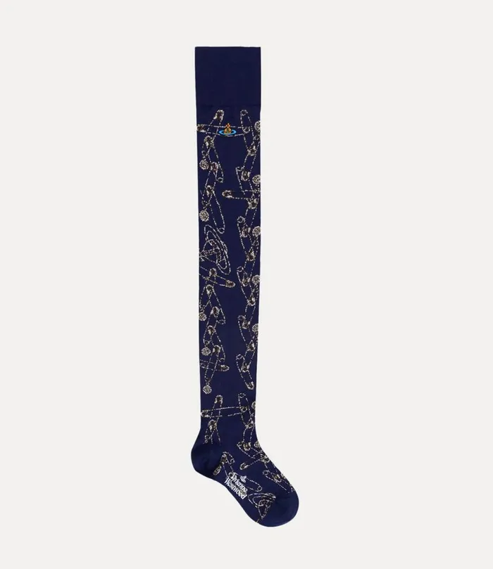 MenWomen Safety Pin Over The Knee Socks Navyblue Vivienne Westwood Socks
