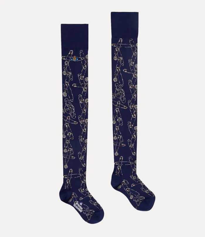MenWomen Safety Pin Over The Knee Socks Navyblue Vivienne Westwood Socks MenWomen Safety Pin Over The Knee Socks Navyblue Vivienne Westwood Socks