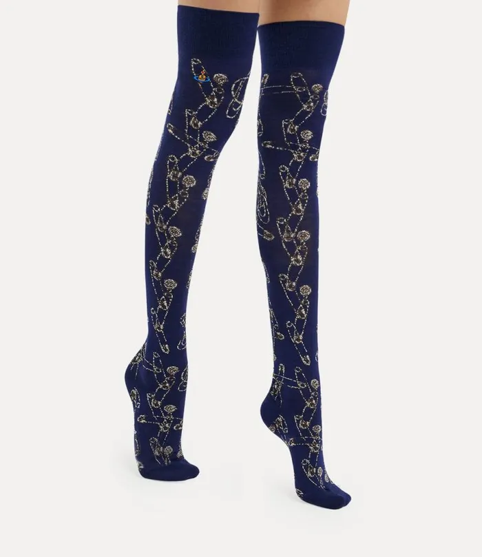 MenWomen Safety Pin Over The Knee Socks Navyblue Vivienne Westwood Socks MenWomen Safety Pin Over The Knee Socks Navyblue Vivienne Westwood Socks
