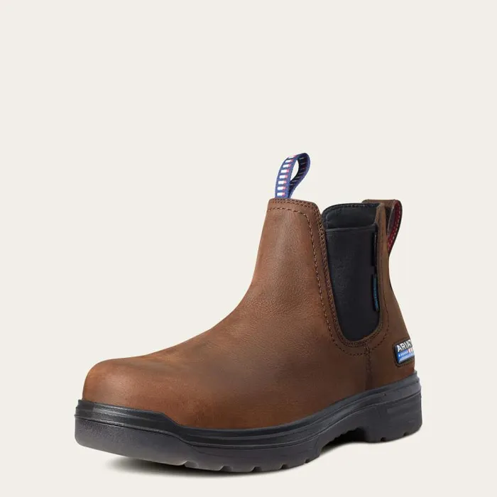 Men Work Boots Ariat Turbo Chelsea USA Assembled Waterproof Carbon Toe Work Boot Barley Brown Men Work Boots Ariat Turbo Chelsea USA Assembled Waterproof Carbon Toe Work Boot Barley Brown
