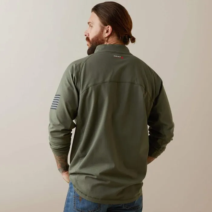 Men Workwear Ariat FR Combat Stretch Patriot 14 Zip Work Shirt Dark Sage Men Workwear Ariat FR Combat Stretch Patriot 14 Zip Work Shirt Dark Sage