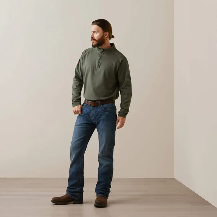 Men Workwear Ariat FR Combat Stretch Patriot 14 Zip Work Shirt Dark Sage Men Workwear Ariat FR Combat Stretch Patriot 14 Zip Work Shirt Dark Sage