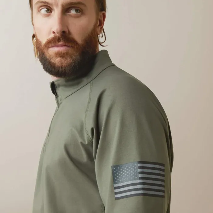 Men Workwear Ariat FR Combat Stretch Patriot 14 Zip Work Shirt Dark Sage Men Workwear Ariat FR Combat Stretch Patriot 14 Zip Work Shirt Dark Sage