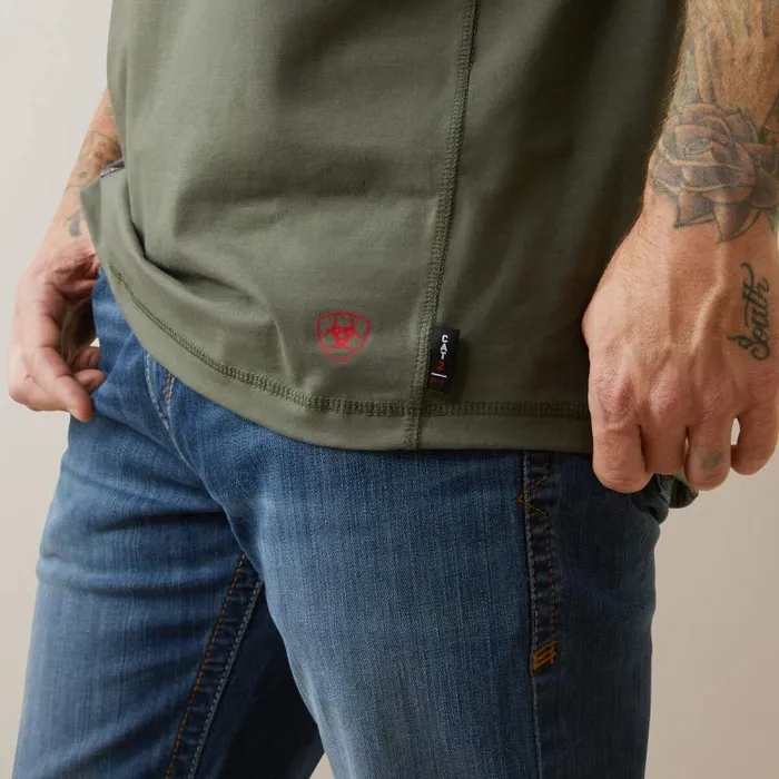 Men Workwear Ariat FR Combat Stretch Patriot 14 Zip Work Shirt Dark Sage Men Workwear Ariat FR Combat Stretch Patriot 14 Zip Work Shirt Dark Sage