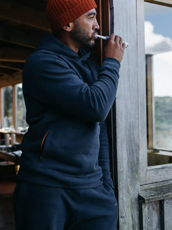 Men Zawn Hoodie Navy Finisterre Sweatshirts and Hoodies
