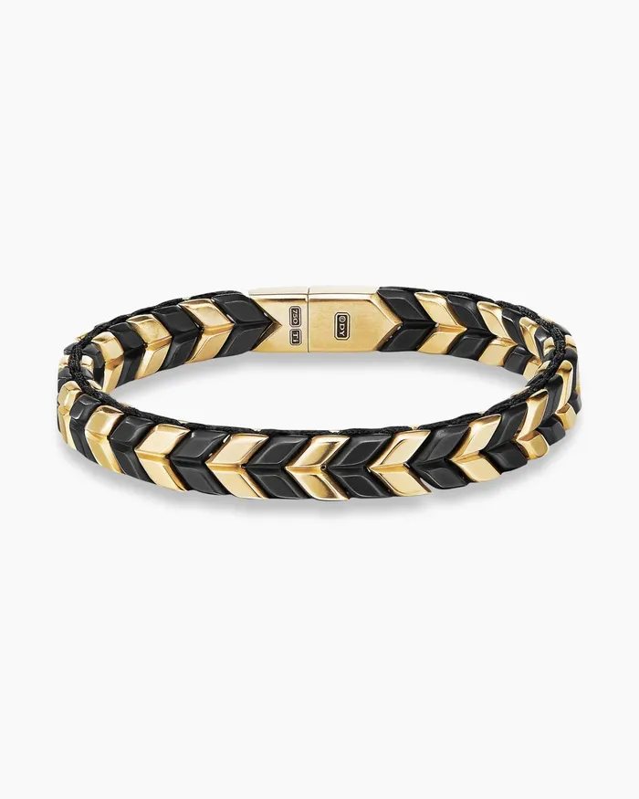 Mens Chevron Woven Bracelet In 18K Yellow Gold With Black Titanium And Black Nylon 9mm Men David Yurman Chain