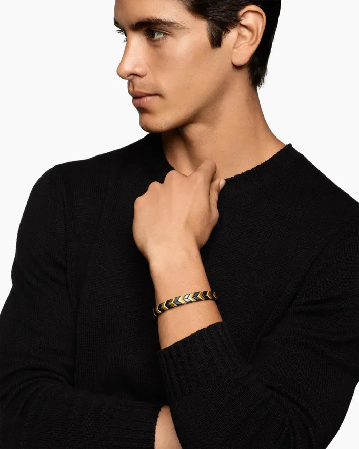 Mens Chevron Woven Bracelet In 18K Yellow Gold With Black Titanium And Black Nylon 9mm Men David Yurman Chain Mens Chevron Woven Bracelet In 18K Yellow Gold With Black Titanium And Black Nylon 9mm Men David Yurman Chain