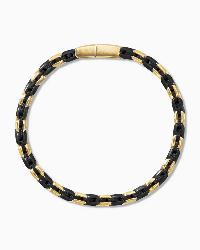 Mens Chevron Woven Bracelet In 18K Yellow Gold With Black Titanium And Black Nylon 9mm Men David Yurman Chain Mens Chevron Woven Bracelet In 18K Yellow Gold With Black Titanium And Black Nylon 9mm Men David Yurman Chain