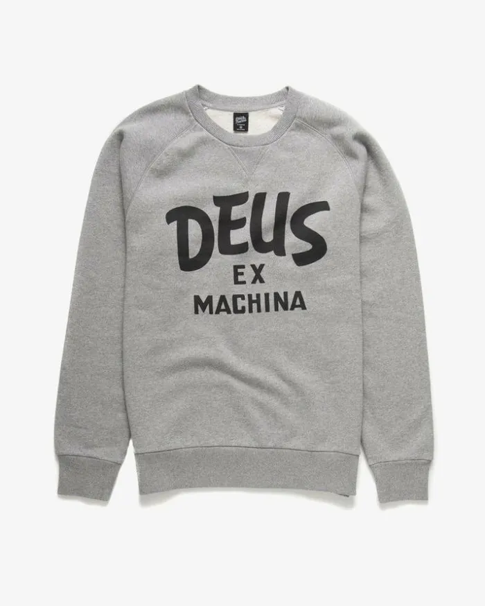 Mens Deus Ex Machina Classics Curvy Crew Sweater 8211 Grey Marle Grey Marle