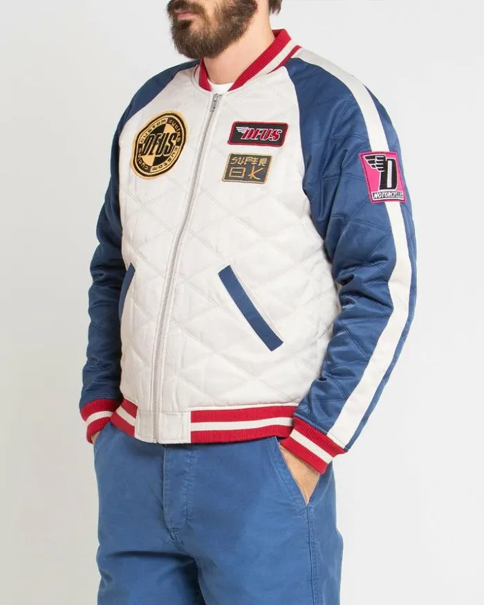Mens Deus Ex Machina Jackets Supporters Jacket 8211 WhiteBlue WhiteBlue