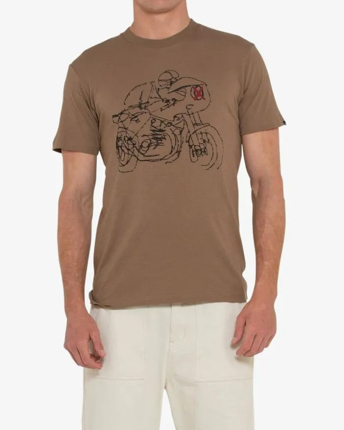 Mens Deus Ex Machina Tees Riding Tee 8211 Tobacco Tobacco