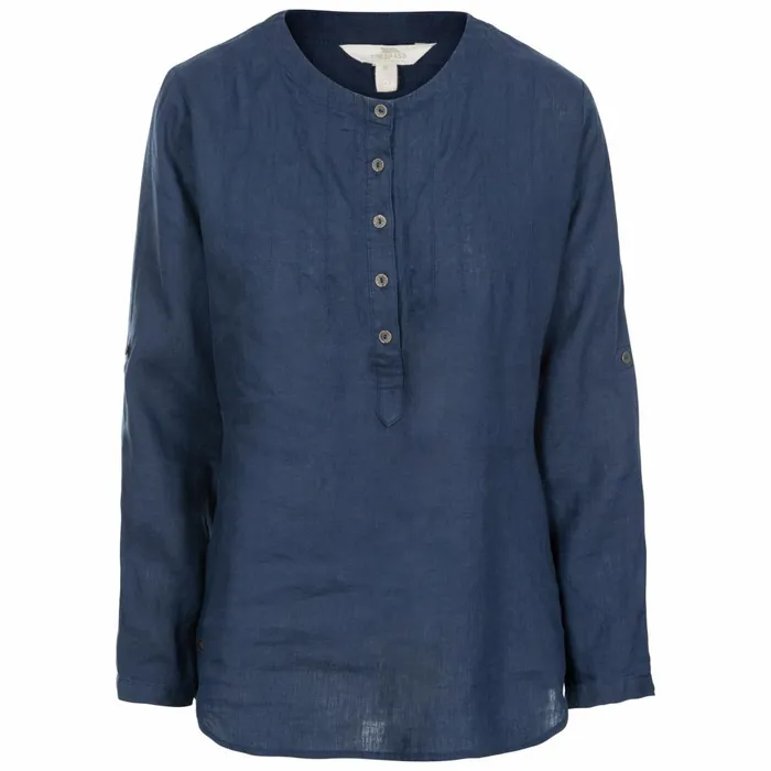 Messina Long Sleeve Linen Blouse Navy Women Trespass Shirts and Blouses