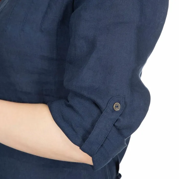 Messina Long Sleeve Linen Blouse Navy Women Trespass Shirts and Blouses