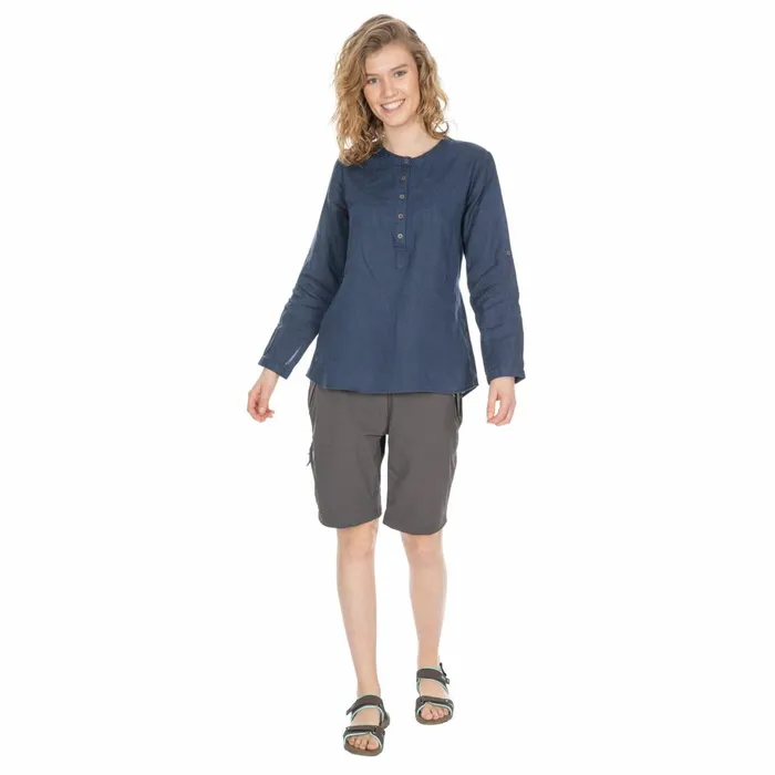 Messina Long Sleeve Linen Blouse Navy Women Trespass Shirts and Blouses