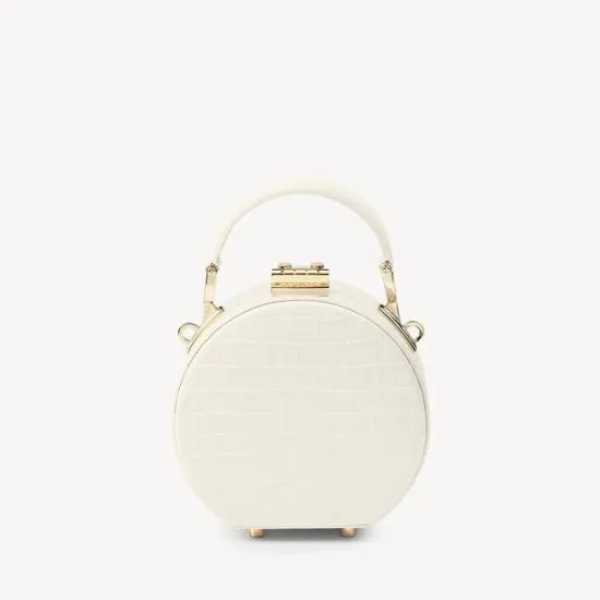 Micro Hat Box Deep Shine Ivory Small Croc Women Aspinal Of London Mini