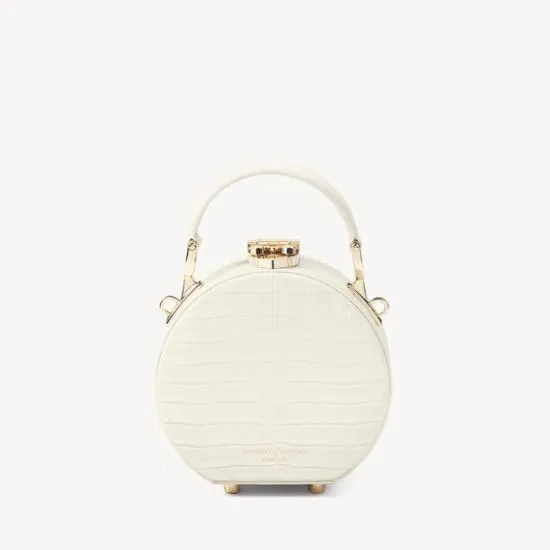 Micro Hat Box Deep Shine Ivory Small Croc Women Aspinal Of London Mini
