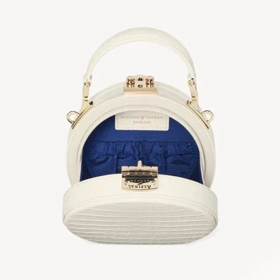 Micro Hat Box Deep Shine Ivory Small Croc Women Aspinal Of London Mini