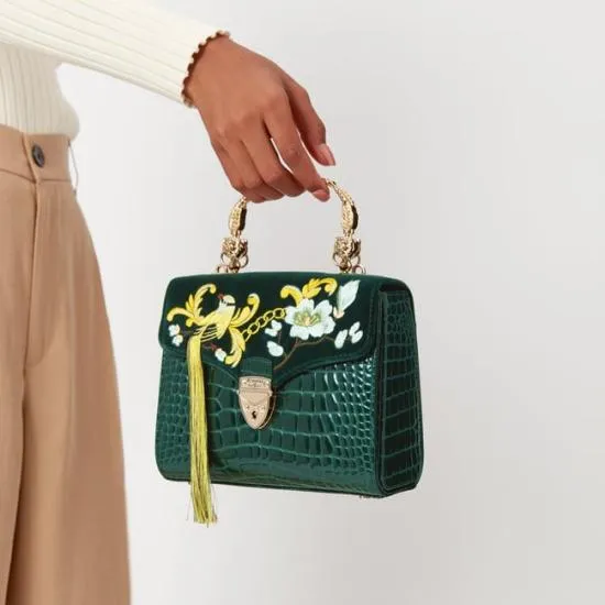 Midi Mayfair Bag Bird Of Paradise Hand Embroidery On Velvet Women Aspinal Of London Shoulder