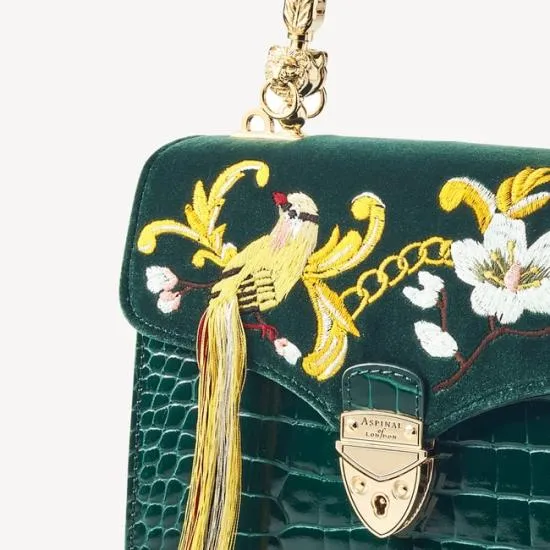 Midi Mayfair Bag Bird Of Paradise Hand Embroidery On Velvet Women Aspinal Of London Shoulder