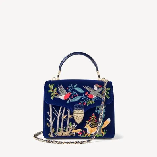 Midi Mayfair Bag Woodland Hand Embroidery On Velvet Women Aspinal Of London Shoulder Midi Mayfair Bag Woodland Hand Embroidery On Velvet Women Aspinal Of London Shoulder
