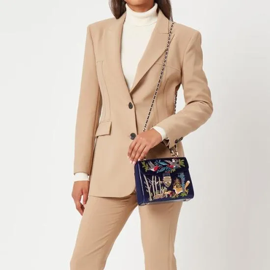 Midi Mayfair Bag Woodland Hand Embroidery On Velvet Women Aspinal Of London Shoulder
