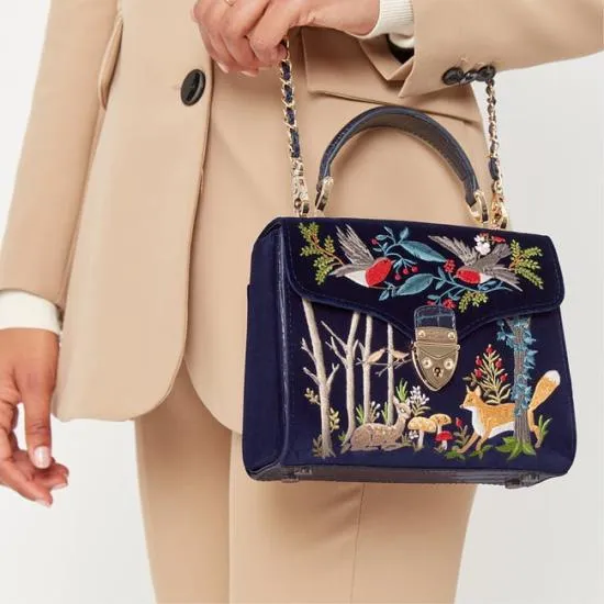 Midi Mayfair Bag Woodland Hand Embroidery On Velvet Women Aspinal Of London Shoulder