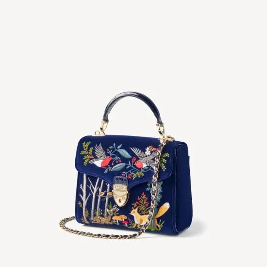 Midi Mayfair Bag Woodland Hand Embroidery On Velvet Women Aspinal Of London Shoulder