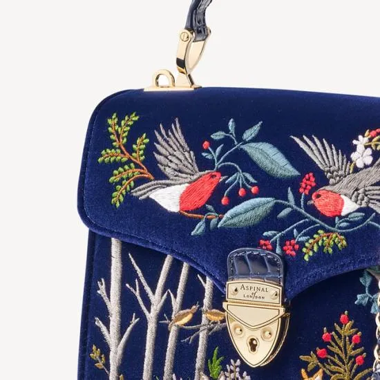 Midi Mayfair Bag Woodland Hand Embroidery On Velvet Women Aspinal Of London Shoulder