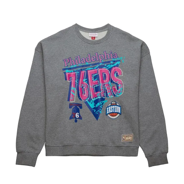 Mitchell and Ness 90s Reflective Heather Crewneck Sweatshirt Philadelphia 76ers Men Hoodies and Sweatshirts