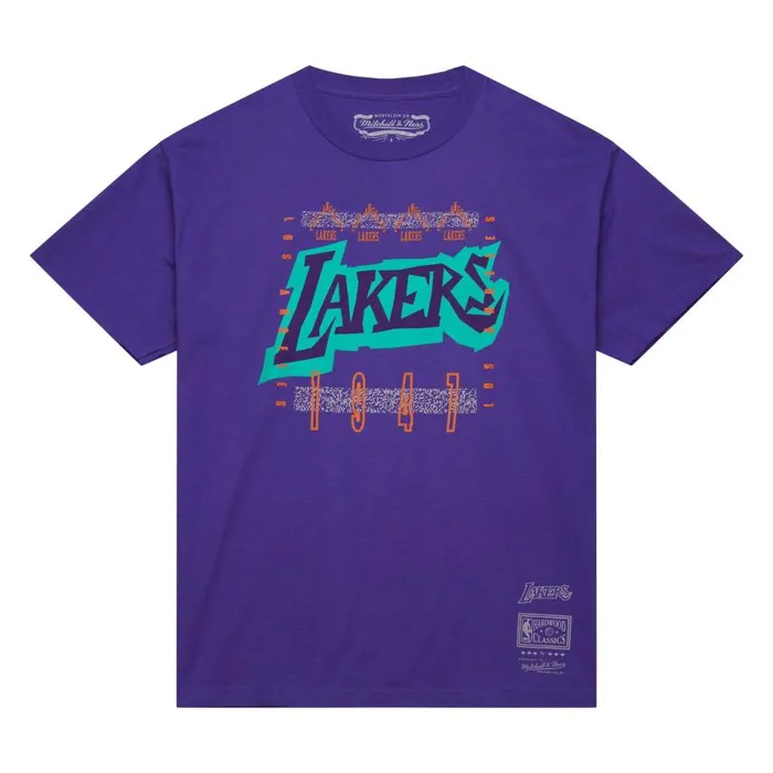 Mitchell and Ness 90s Reflective Static SS Premium Tee Los Angeles Lakers Men TShirts and Tops Mitchell and Ness 90s Reflective Static SS Premium Tee Los Angeles Lakers Men TShirts and Tops