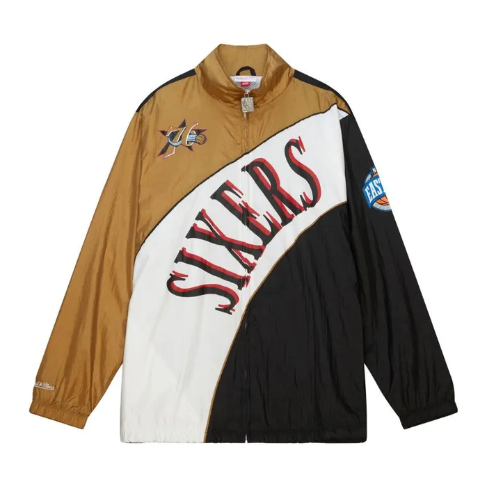 Mitchell and Ness Arched Retro Lined Windbreaker Philadelphia 76ers Men Jackets and Outerwear