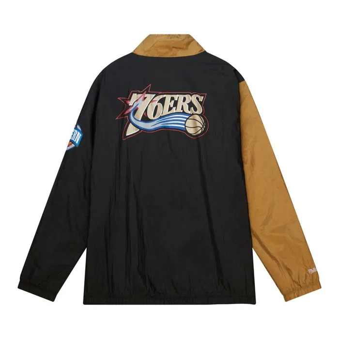 Mitchell and Ness Arched Retro Lined Windbreaker Philadelphia 76ers Men Jackets and Outerwear Mitchell and Ness Arched Retro Lined Windbreaker Philadelphia 76ers Men Jackets and Outerwear