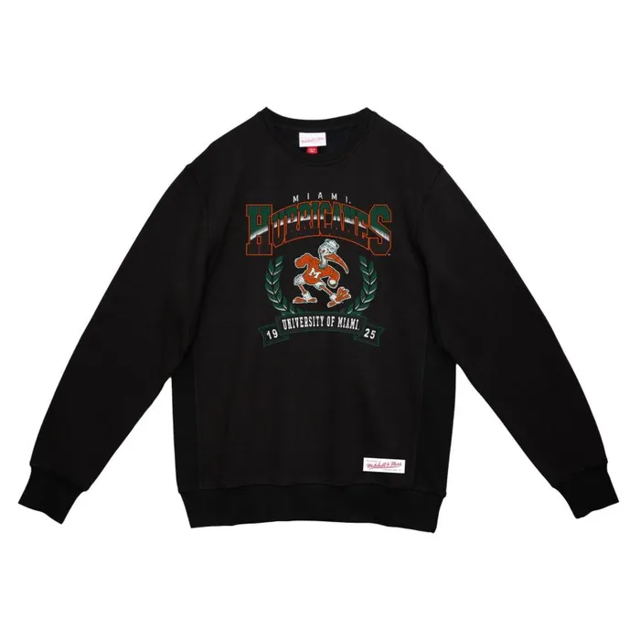 Mitchell and Ness Baseline Crew University Of Miami Men Hoodies and Sweatshirts