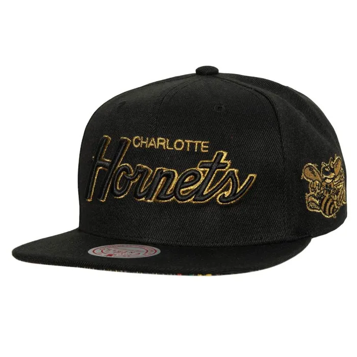 Mitchell and Ness BHM Script Snapback HWC Charlotte Hornets Men Hats and Headwear Mitchell and Ness BHM Script Snapback HWC Charlotte Hornets Men Hats and Headwear