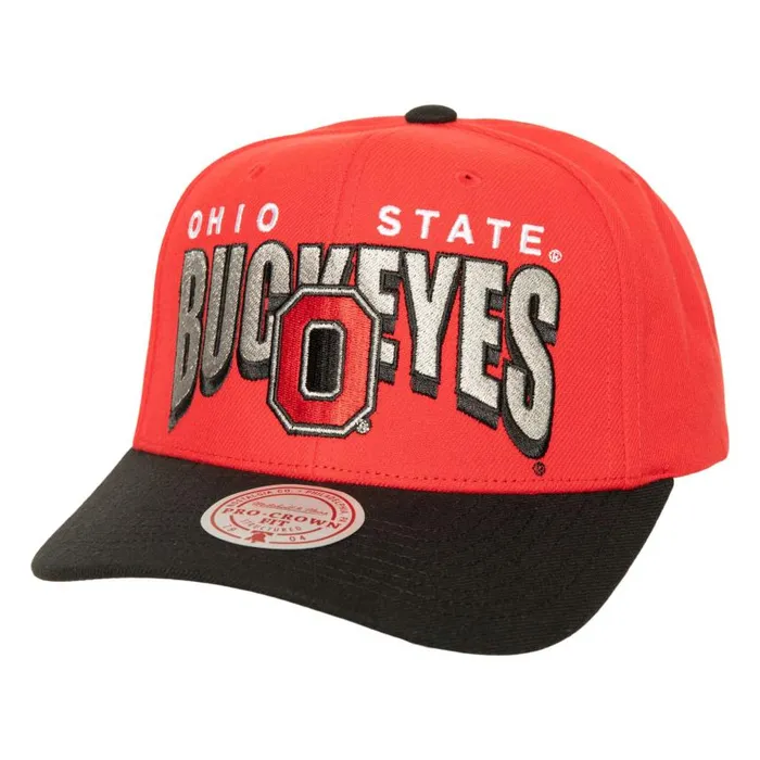 Mitchell and Ness Boom Text Pro Snapback Ohio State Men Hats and Headwear