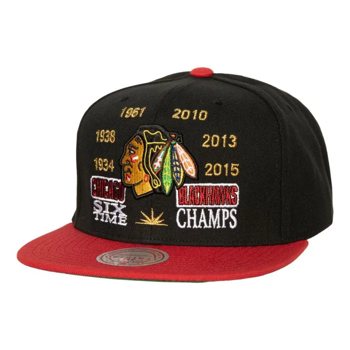 Mitchell and Ness Champ Is Here Snapback Chicago Blackhawks Men Hats and Headwear Mitchell and Ness Champ Is Here Snapback Chicago Blackhawks Men Hats and Headwear