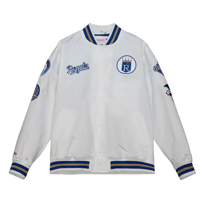 Mitchell and Ness City Collection Lightweight Satin Jacket Kansas City Royals Men Jackets and Outerwear