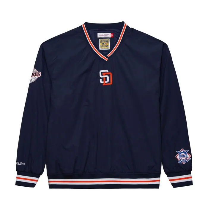 Mitchell and Ness Classic Nylon Pullover Vintage Logo San Diego Padres Men Jackets and Outerwear