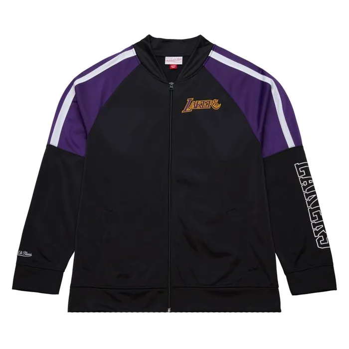Mitchell and Ness Color Blocked Track Jacket Vintage Logo Los Angeles Lakers Men Jackets and Outerwear