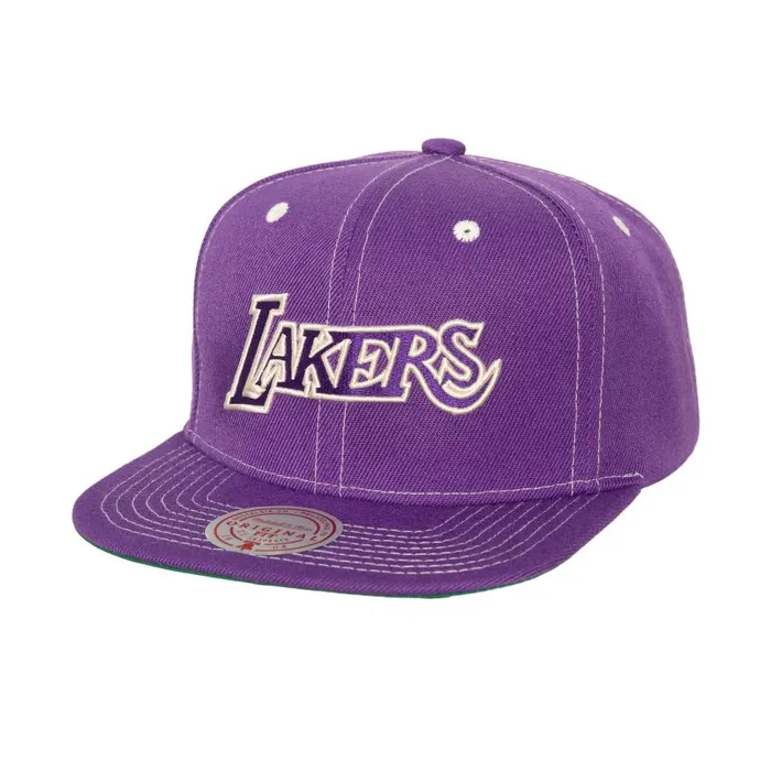 Mitchell and Ness Contrast Natural Snapback HWC Los Angeles Lakers Men Hats and Headwear