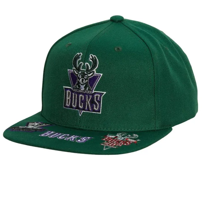 Mitchell and Ness Front Face Snapback HWC Milwaukee Bucks Men Hats and Headwear Mitchell and Ness Front Face Snapback HWC Milwaukee Bucks Men Hats and Headwear