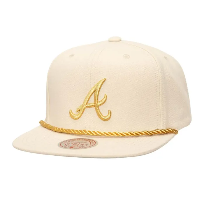 Mitchell and Ness Golden Ivory Snapback Atlanta Braves Men Hats and Headwear